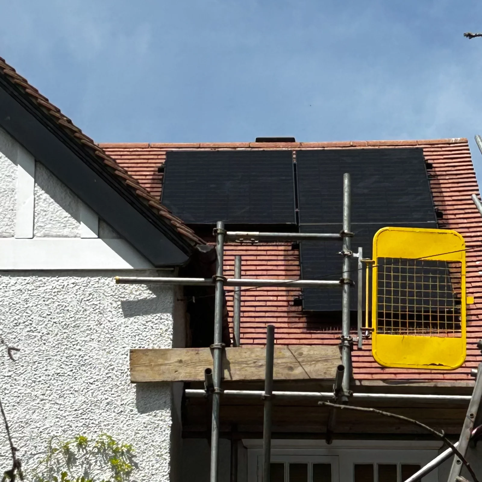 Roof solar panel install in progress