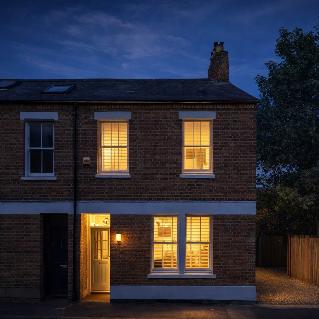 House exterior at twilight